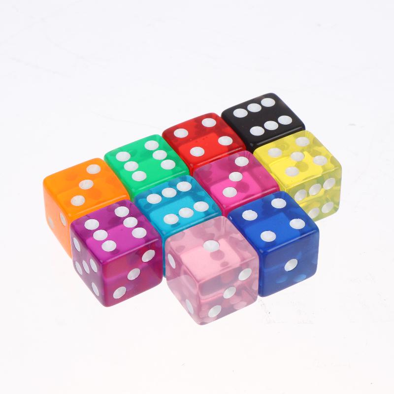 Acrylic Dice 10Pcs Transparent Color Square Corner White Dot Small Size Portable Dice for Travel Camping Outdoor Board Game Activities