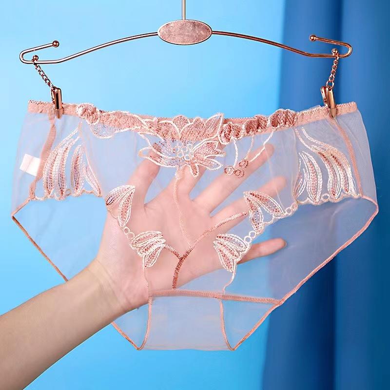 Transparent Mesh Panties for Women Lace Sexy Underwear Low-Waist Female Traceless Underpants Perspective Briefs Lingerie