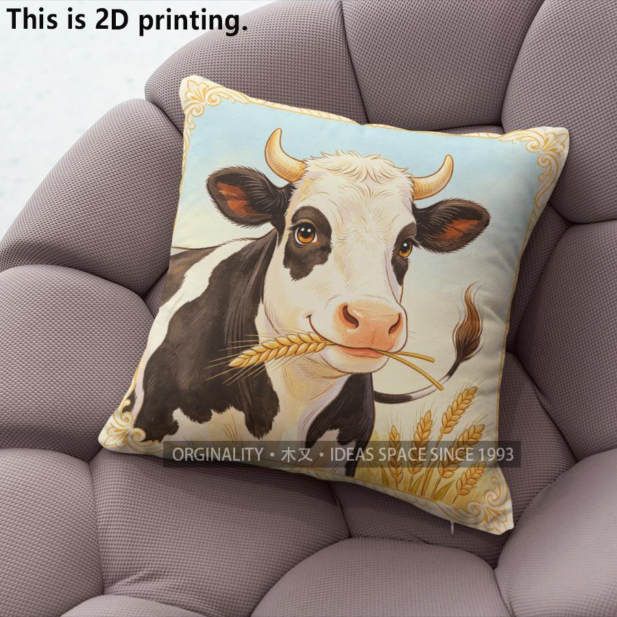 Farm Cow Wheat Field Throw Pillow Covers Pattern Cushion Cover Suitable For Sofa Bedroom Car Pillow Cover