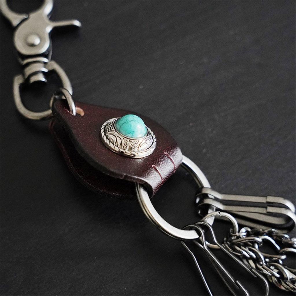 Men's Portable Sturdy Punk Rocker Biker Jeans Pants Chain with Studs and Stylish Designs for Waist or Key Attachment