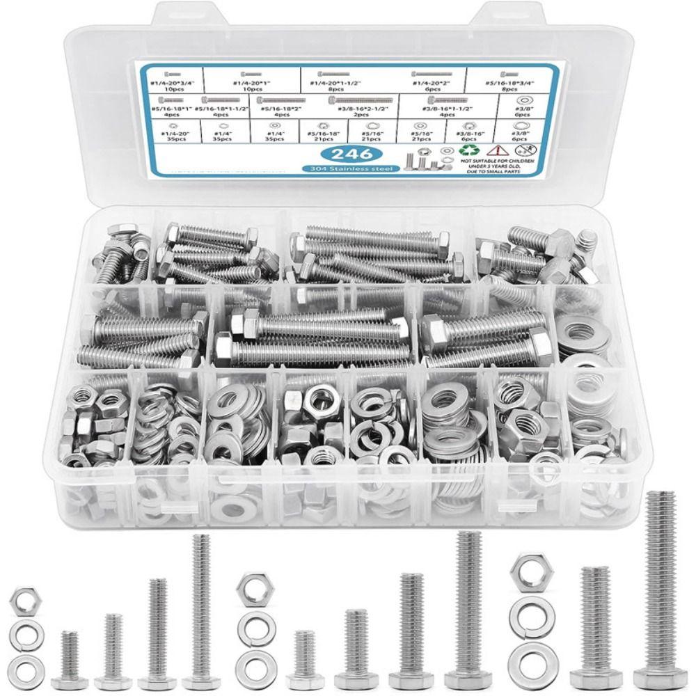 

246PCS Stainless Steel Hex Head Nuts Precision Machinery, Classification Instruments