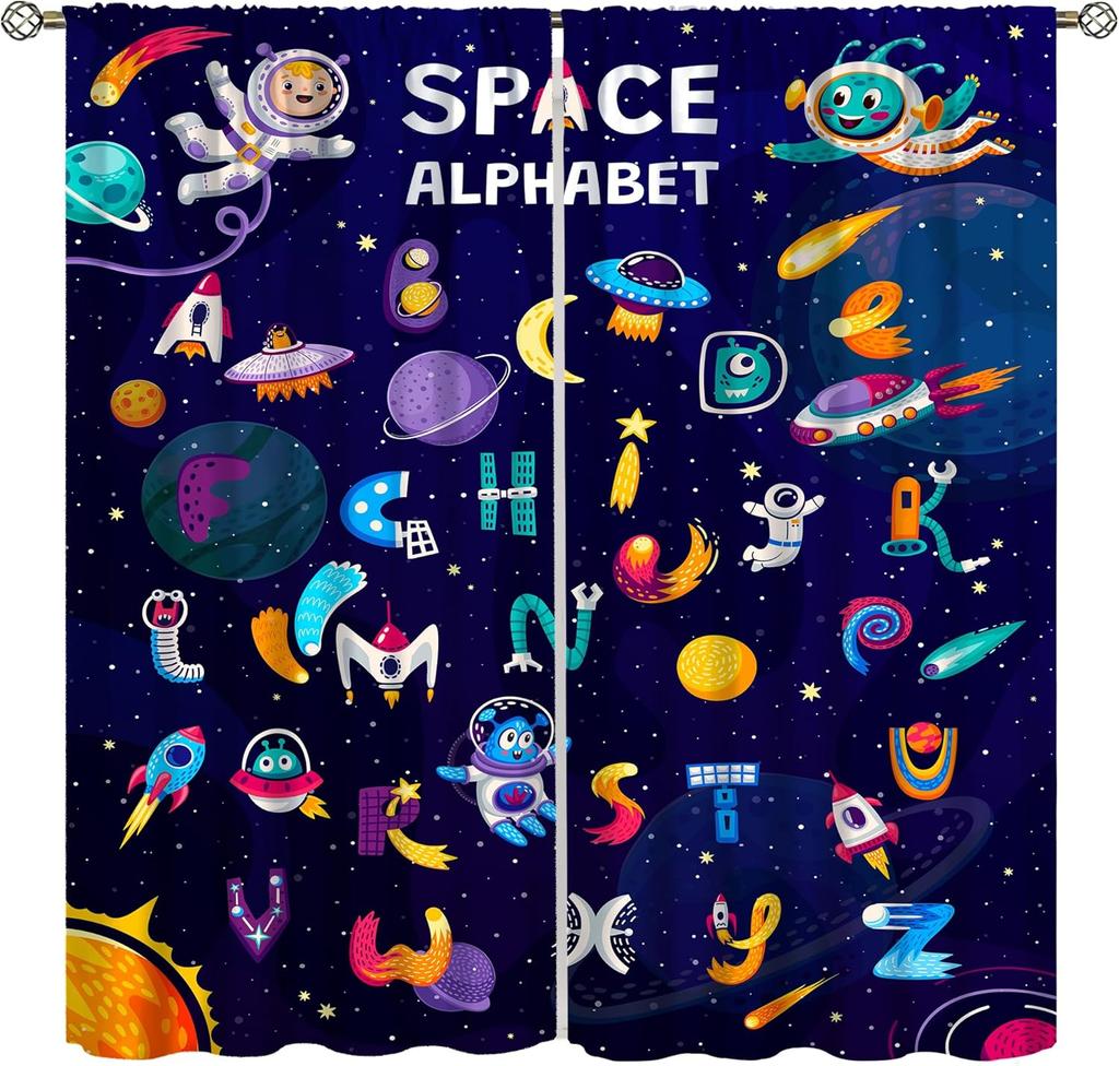 Abc Alphabet Curtains, Cartoon Toddler Colourful Animals Numbers Colours Classroom Learning Windows Treatments Drapes For Kids