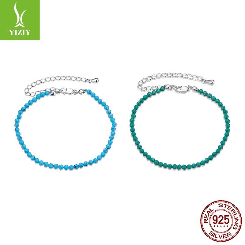 Blue Turquoise Bracelet Women'S, French Premium Sense Simple Diy Beaded Bracelet 925 Sterling Silver