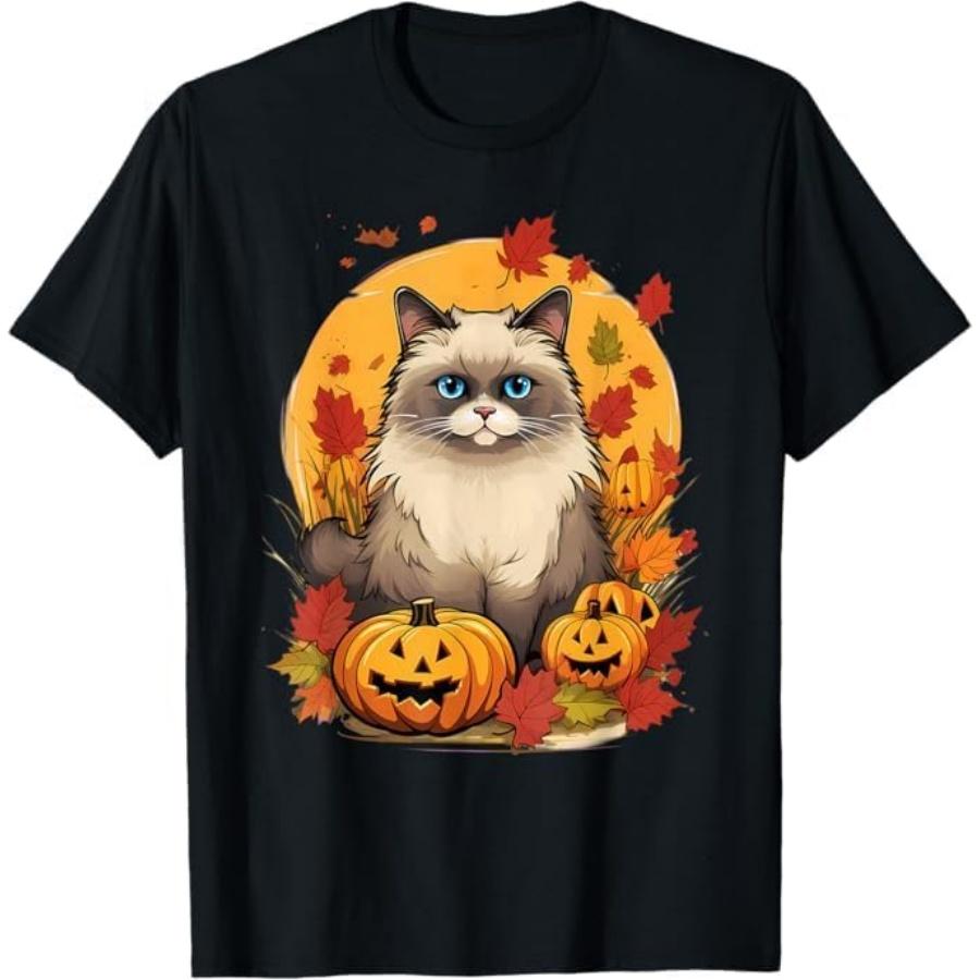 

Pumpkin Ragdoll Cat Halloween Thanksgiving T-Shirt LTDV Mens Womens Tank Top Sweatshirt Hoodie 367 Black XXXXXL різнокольоровий