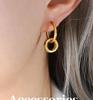 Gold Plated Titanium Steel Earrings with Green Zirconia Ring Pendants