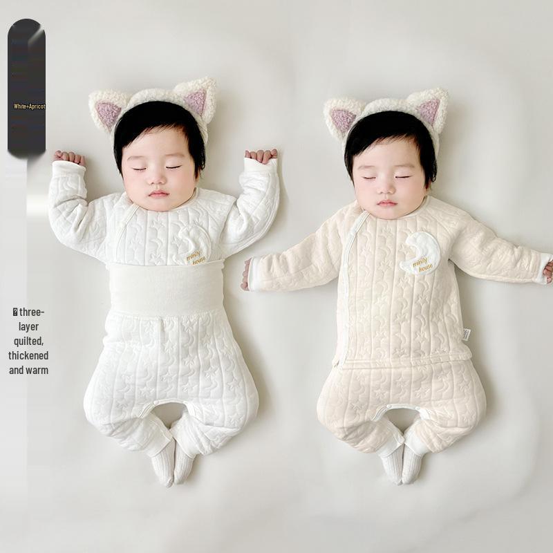 Jingqi Kids Quilted Cotton Warm Two-Piece Set for Boys and Girls - Autumn/Winter Underwear and Pants