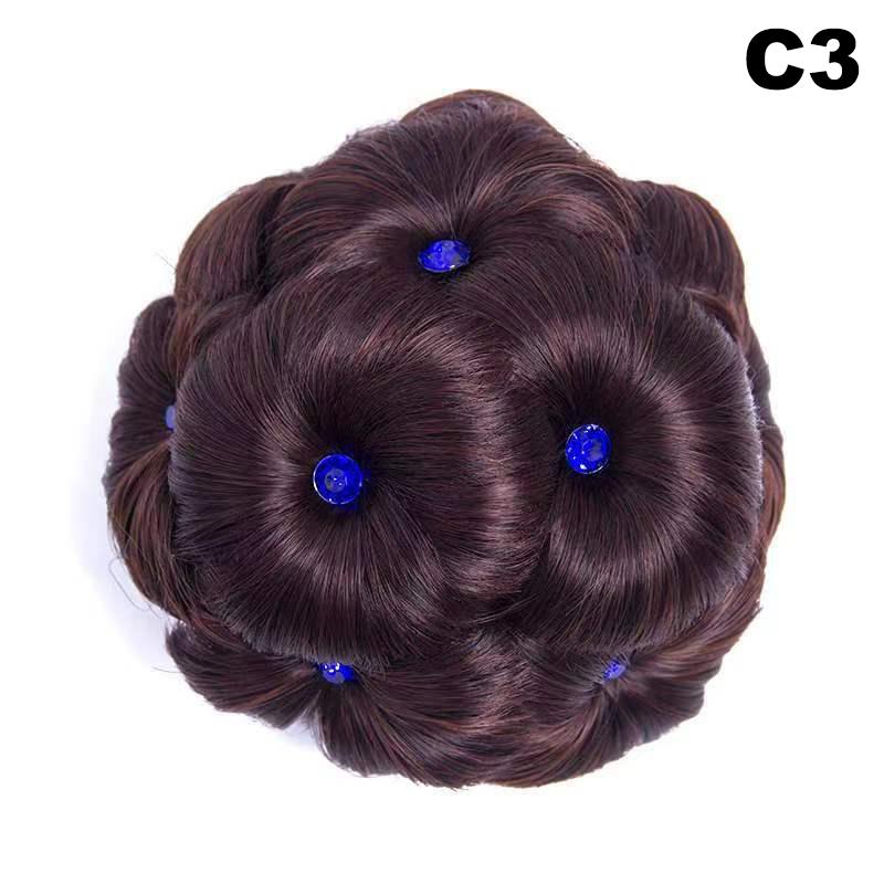 Synthetic Hair Bun Bud Hair Clips With Diamond Colorful Shiny For Women Ponytail Claw Clip Lifelike Hairpiece Styling Tools