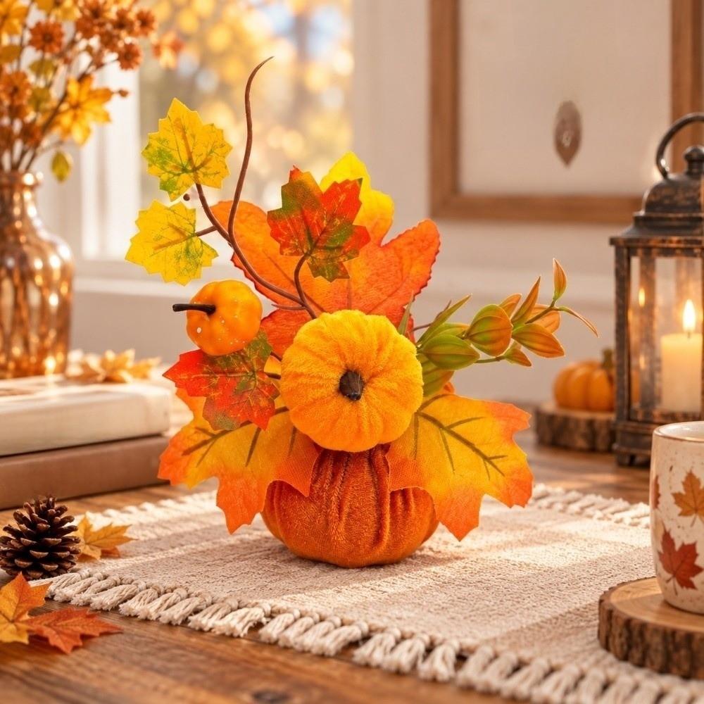 Bonsai Style Artificial Pumpkin Flower Maple Leaf Pumpkin Sunflower Figure Autumn Theme