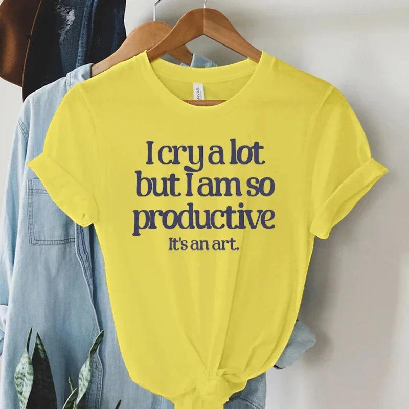 

Women Mental Health Music Tshirts I Cry A Lot But I Am So Productive Print T Shirt Summer Short Sleeve Women TTPD Y2K Tops Tees 4XL