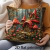 2D Flat - [2D Flat Printing] 1pc Red-Capped White-Dotted Mushroom Cottage Fantasy Forest Illustration Double-Sided Printed Pillowcase, Fairy Autumnal 