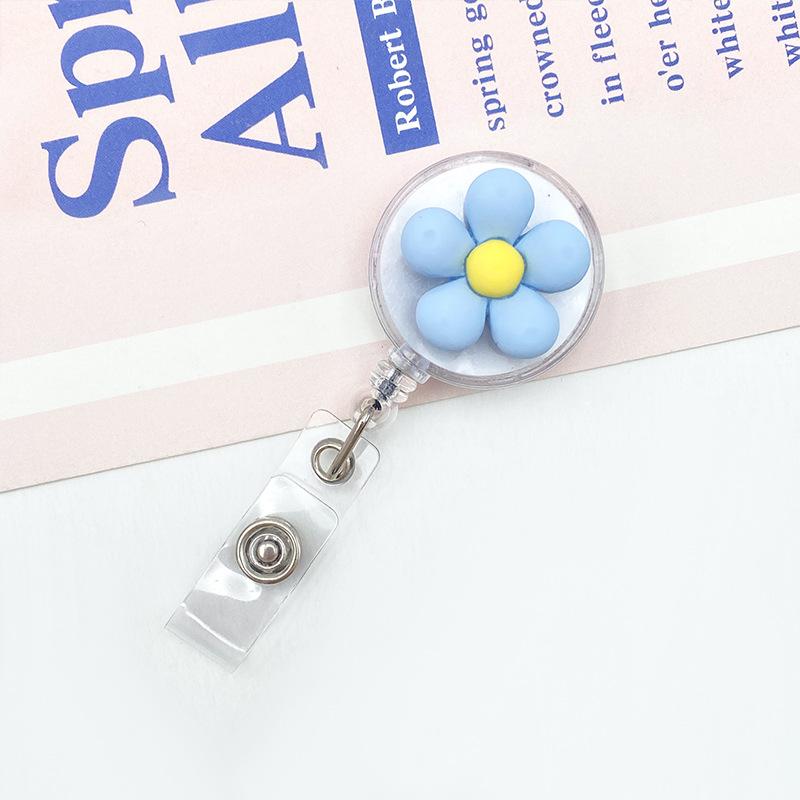 Women Cute Flower Retractable Badge Reel ID Lanyard Name Tag White Collar Badge Holder Reels Keychain Card Holder Accessories