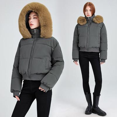 Womens Short Puffer Coat With Faux Fur Collar Hooded Winter Jacket Slim Fit Casual Warm Outerwear