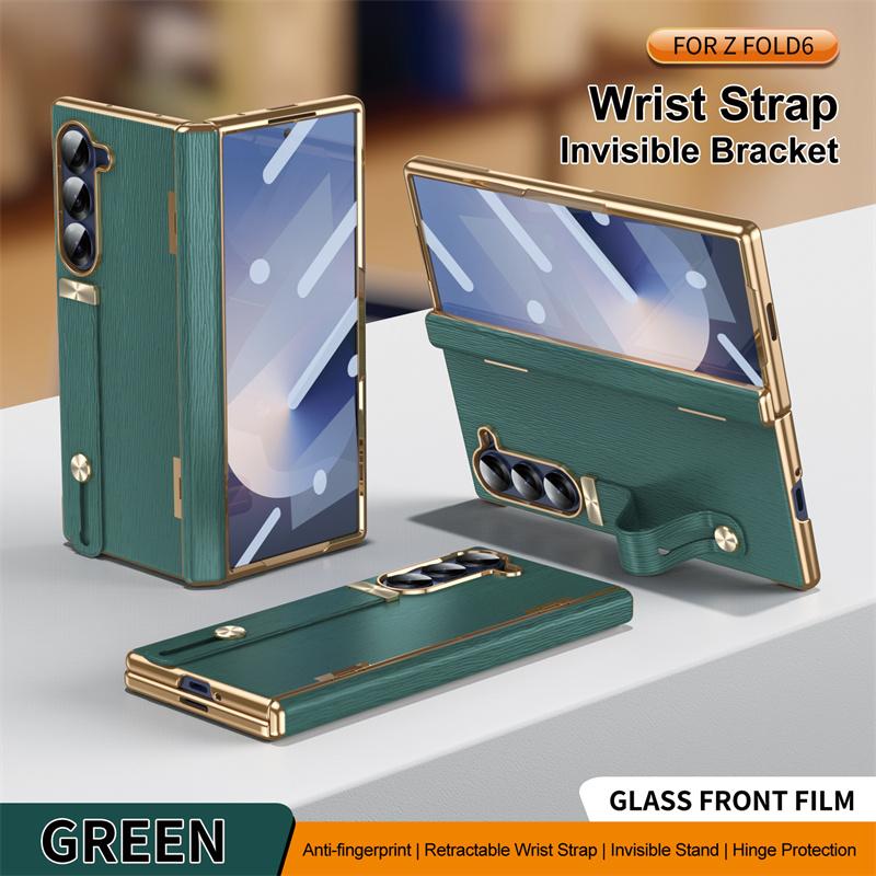 

Leather Phone Case for Samsung Galaxy Z Fold 7 6 5 4 3 Fold7 Hinge Protector Wrist Strap Kickstand Back Cover YYC005 Galaxy Z Fold7