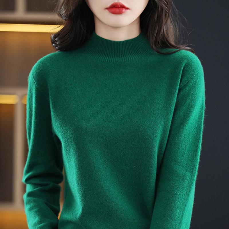 2022 Autumn/Winter Women's Cashmere Knit Half-High Collar Pure Wool Loose Sweater