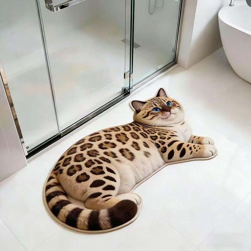 Tappetino da Bagno in Terra Diatomacea a Forma di Gatto Cartone Animato, Assorbente Acqua Antiscivolo Resistente all'Usura Zerbino per Bagno Ingresso WC