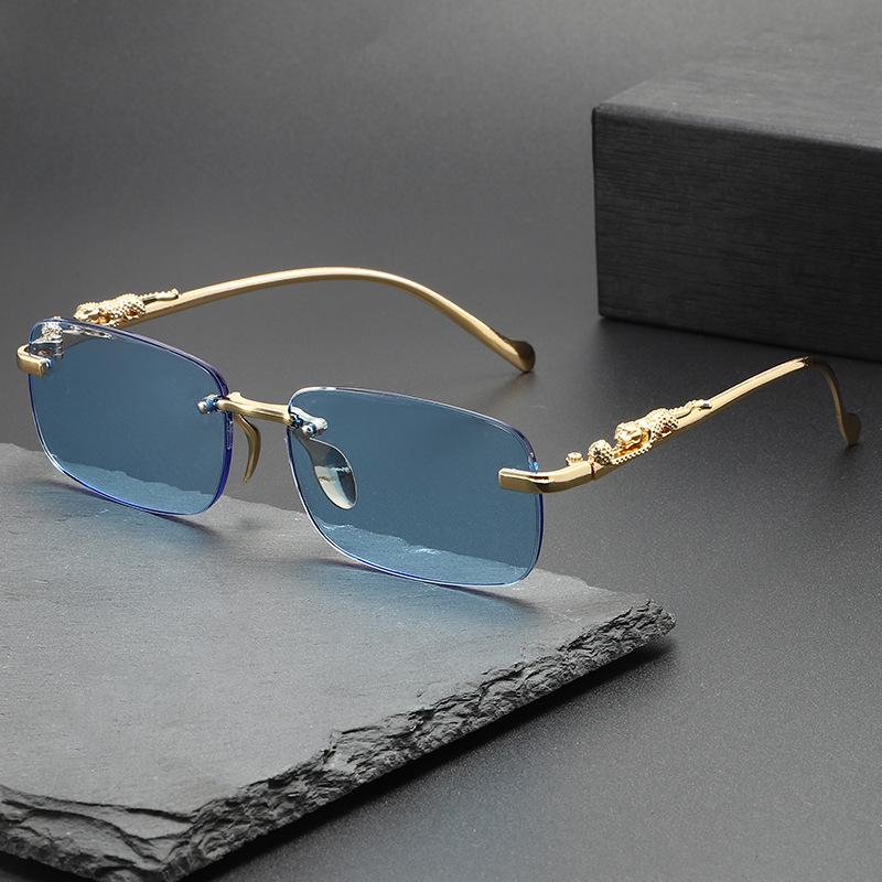 High-End Rimless Square Leopard Sunglasses, Classic Retro Style for Women & Men