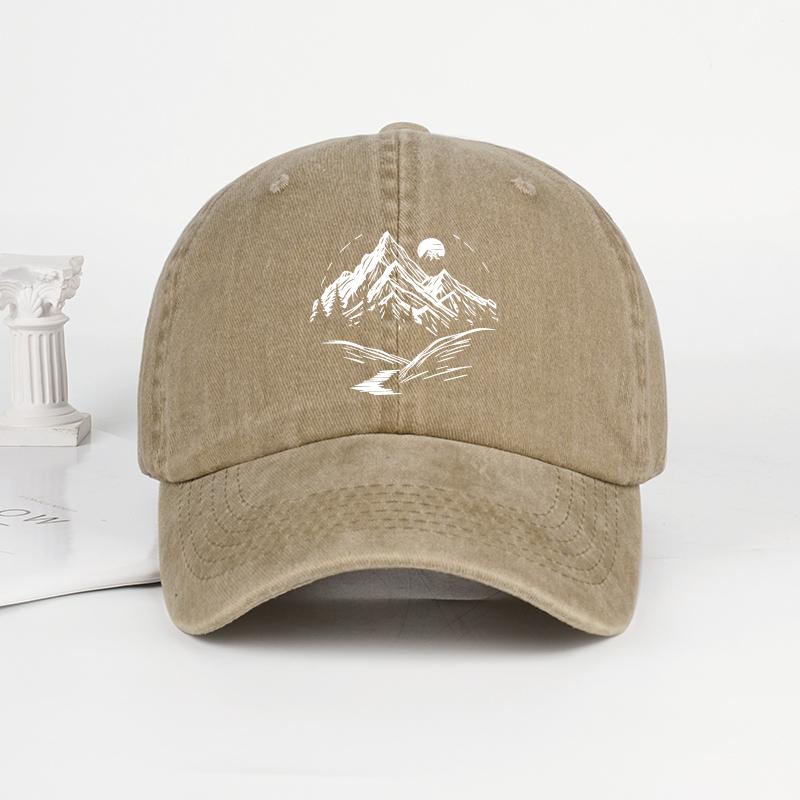 Mountain Landscape Washed Baseball Cap Adjustable Unisex Camping Travel Nature Lover Hat
