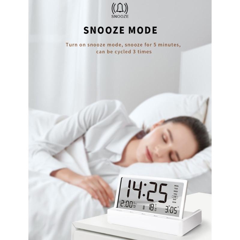 Digital Alarm Clock Foldable Design Quiets Operations Temperature Date Display LCD Transparent Screen For Home Office