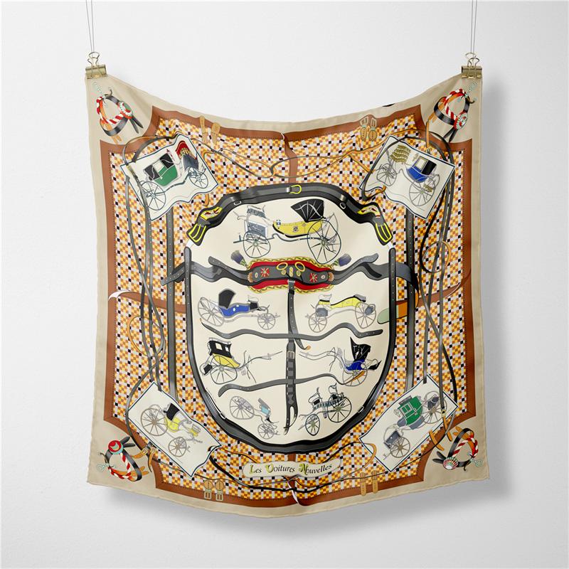 Twill Silk Scarf Woman Horse Floral Print Square Scarves Wraps Bandana Small Hijabs Foulards Lady Tie Headband Neckerchief 53CM