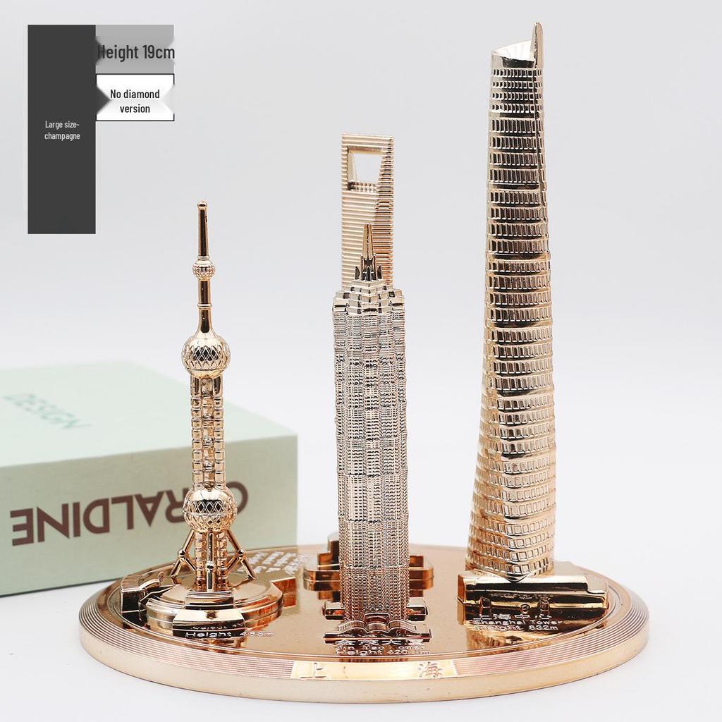 Shanghai Landmark Building Model: Oriental Pearl Tower, World Financial Center, Jin Mao Tower - Metal Creative Handicraft