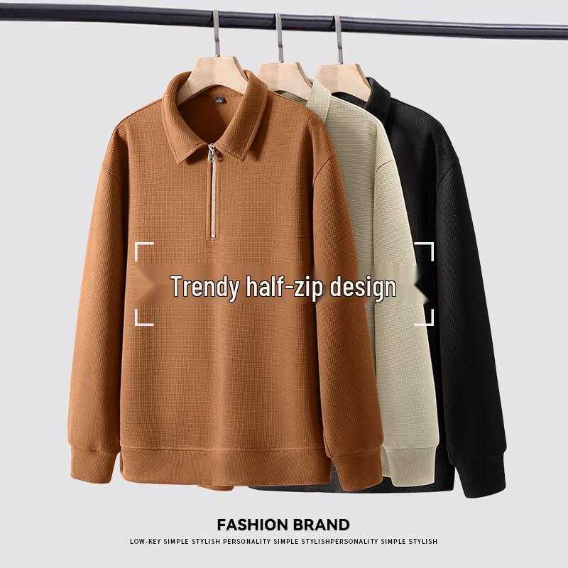 JEANSWEST LIFE Men's Waffle Knit Half-Zip Polo Sweatshirt