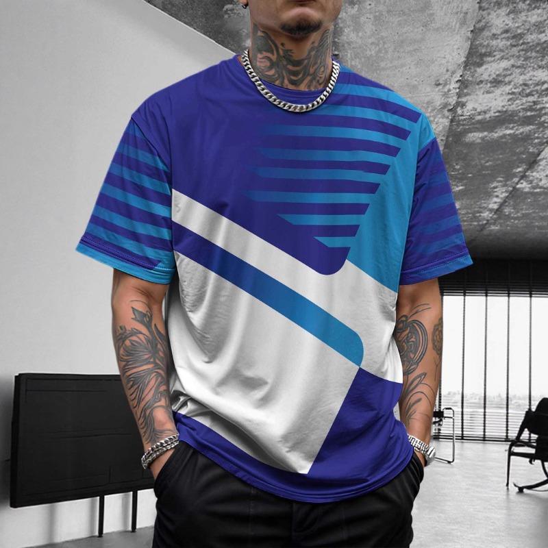 Outdoor Fitness Sports Men's Short Sleeved T-shirt Casual Top Summer Striped Style