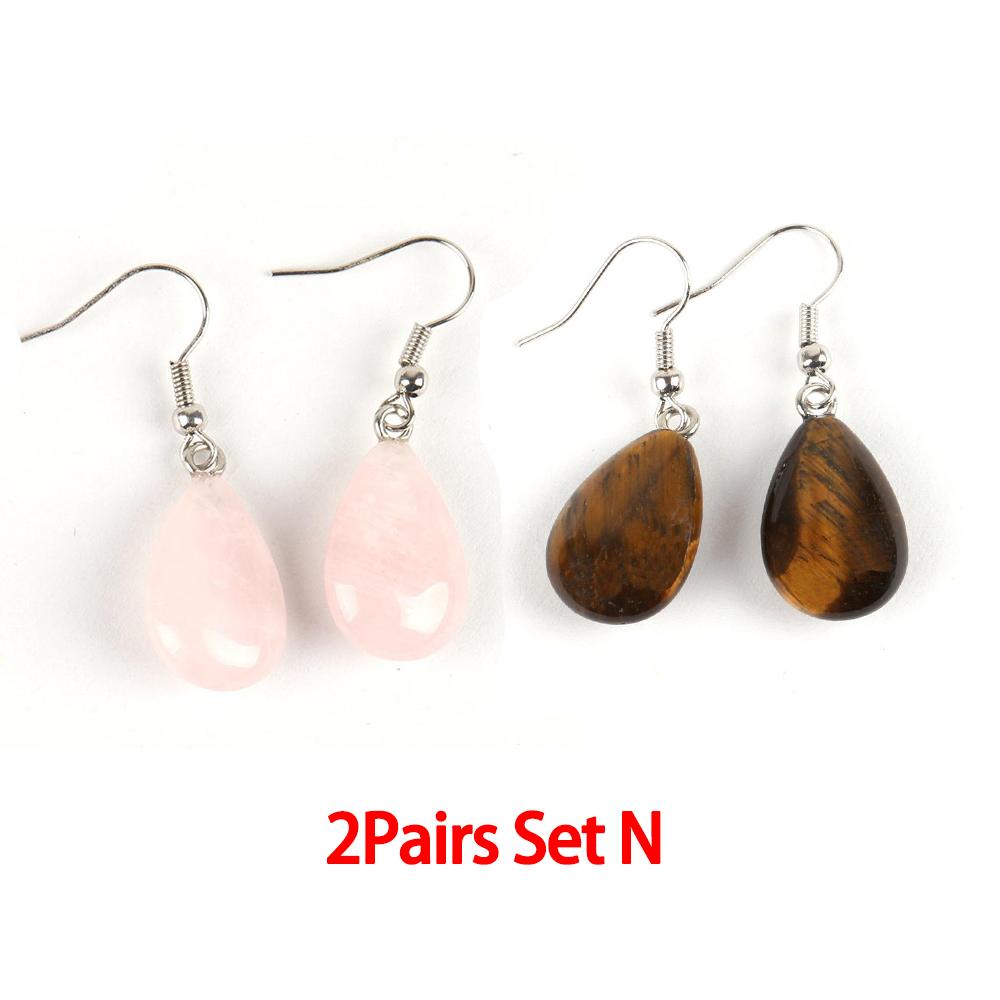 

Ювелирные изделия из полированного натурального кристалла, простые плоские серьги в виде капель воды, женские европейские и американские украшения ручной работы Rosequartz+TigerEye