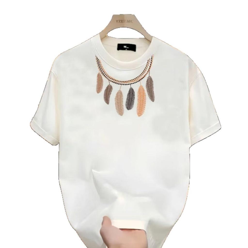 Marca da Moda Manga Curta Algodão Top Camiseta Estampada Masculina Versátil Gola Redonda Masculina e Feminina Masculina