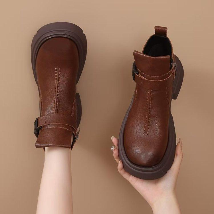 Small thick-soled Martin boots women's 2025 new autumn and winter British style retro versatile Chelsea short cotton boots