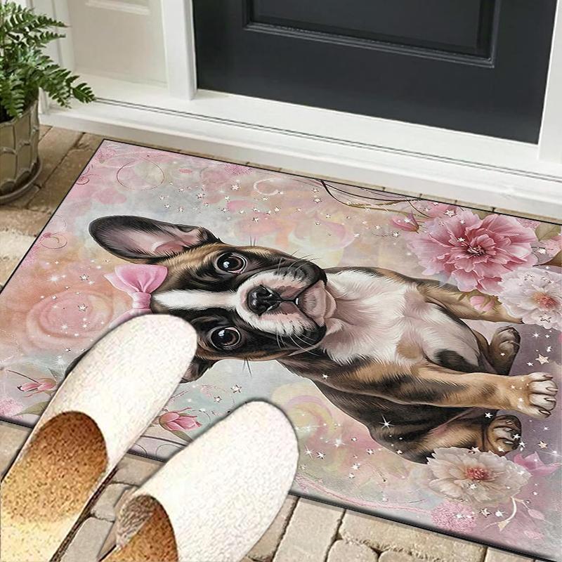 Cartoon Bulldog Stars Office Rug Chair Mat, Entryway Carpet, Suitable for Front Door, Bedroom, Living Room, Desk, Holiday Gift