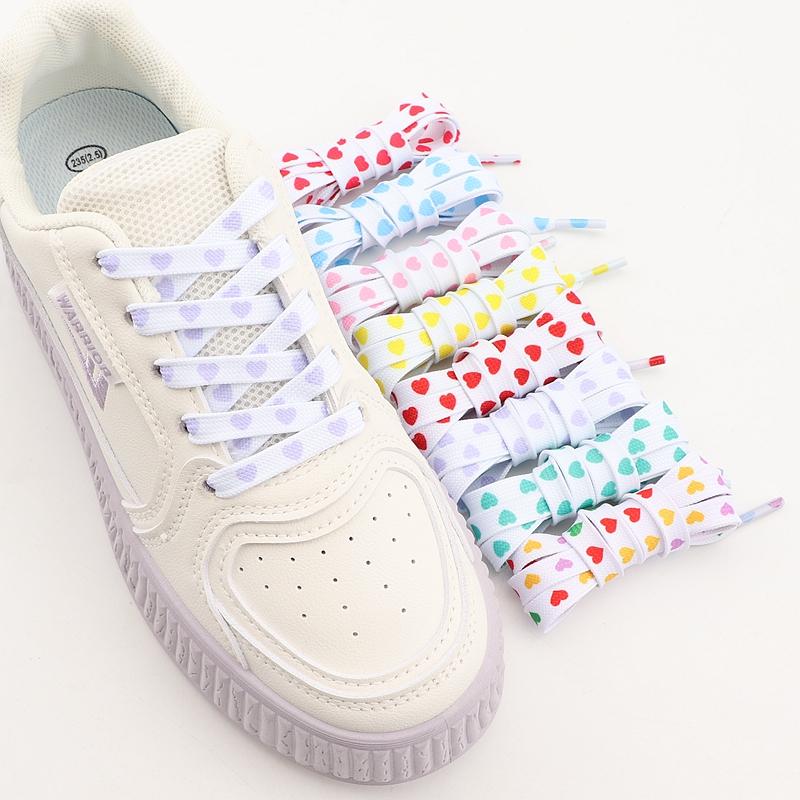 1 Pair Love Heart Shoelaces 8MM Width Laces for Sneakers Kids Adult Rubber Band for Casual Shoes Accessories 120CM/140CM/160CM