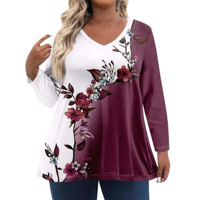Womens Plus Size Tops Long Sleeve Shirts V Neck Casual Clothing Clothes Printed Tops T-Shirts Women’s