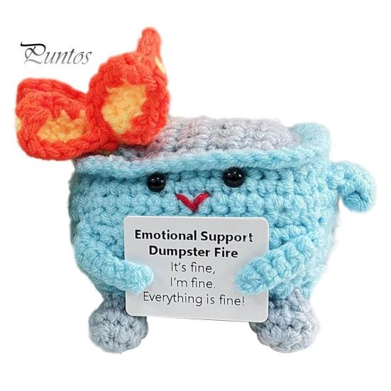 

Позитивный крючком мусорный контейнер с пламенем и вдохновляющей открыткой, эмоциональная поддержка, ручная работа, вязание, мусорный контейнер, кукла, украшение синий