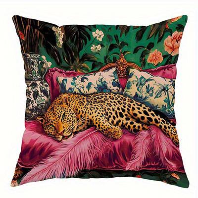 Home Decor Leopard & Tropical Floral Decorative Pillow Covers Pattern Cushion Cover Suitable For Sofa Bedroom Car Pillow Cover