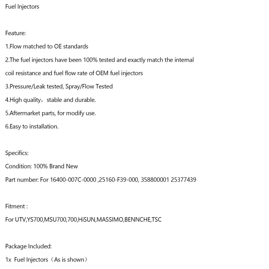 25377439 Fuel Injector For HiSun EFI 700 ATV UTV 358800001