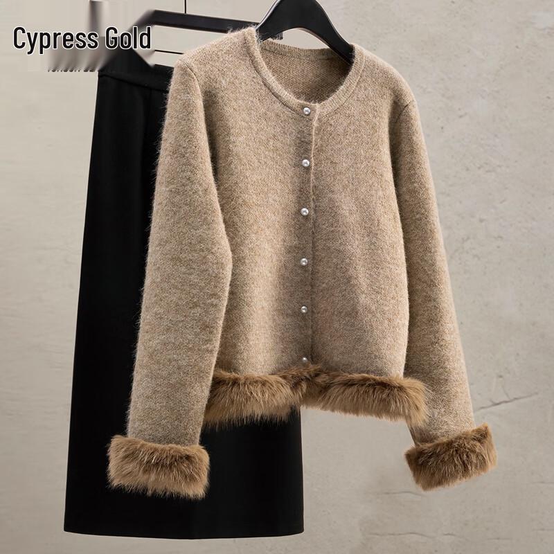 

Women s Wool Blend Round Neck Loose Cardigan One Size