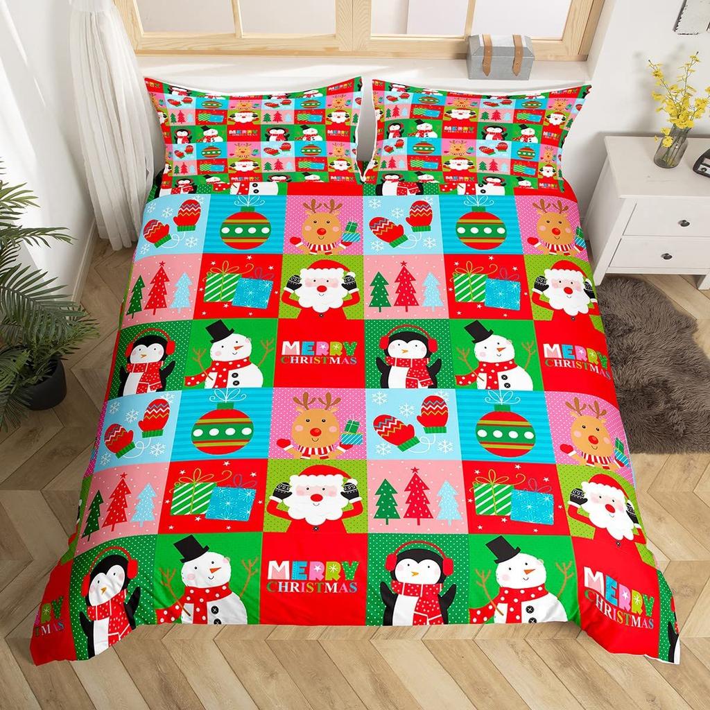 Cartoon Snowman Pink Polka Dots Three-Piece Quilt Cover Digital Printing Bedding Set Bed Cover