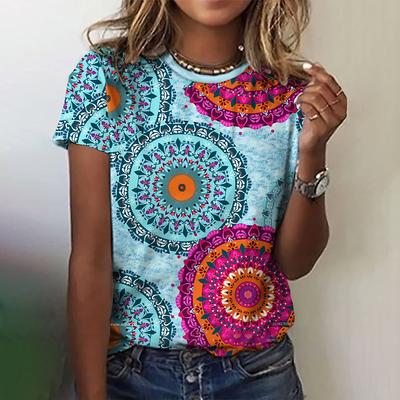 T-shirts pour femmes à imprimé bohème Décontracté Femmes Grande taille Manches courtes Col O Vêtements Harajuku Femme Été 2025