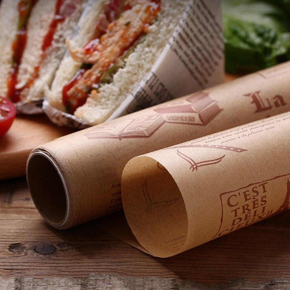8M Vintage English Newspaper Baking Oil Paper Bread Wraping Oil-Absorbing Packing Sheet Cooking Bake Tool for Sandwich Hotdog