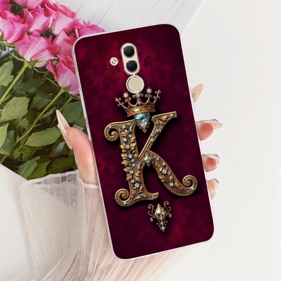 Transparent For Huawei Mate 20Lite SNE-AL00 SNE-LX1 Cover For Huawei Mate 20 Lite Case Luxury Crown A-Z Letters 2D Flat Pattern