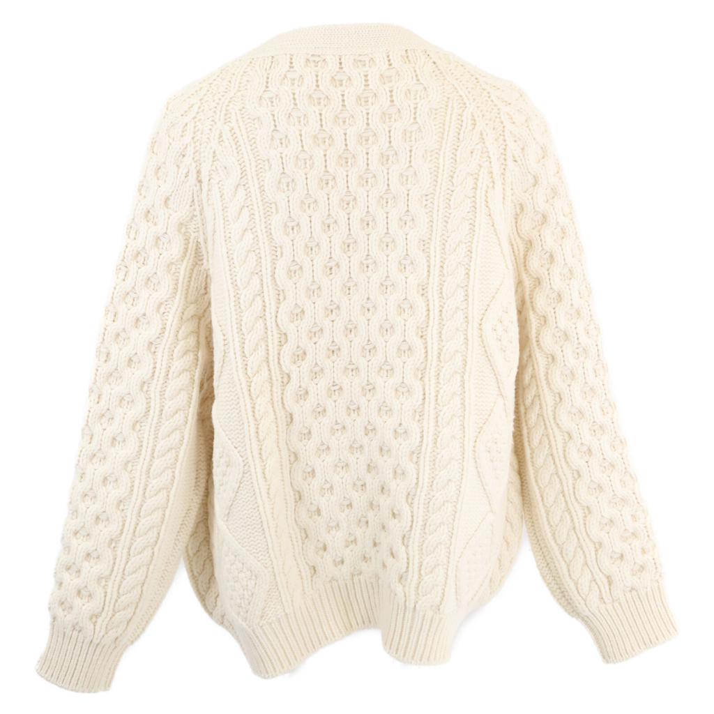 Celine [Excellent Condition/Domestic Authentic] 2A551374D Walnut Button Wool X Cashmere Cable Knit Cardigan/ Tops S whiteUsed