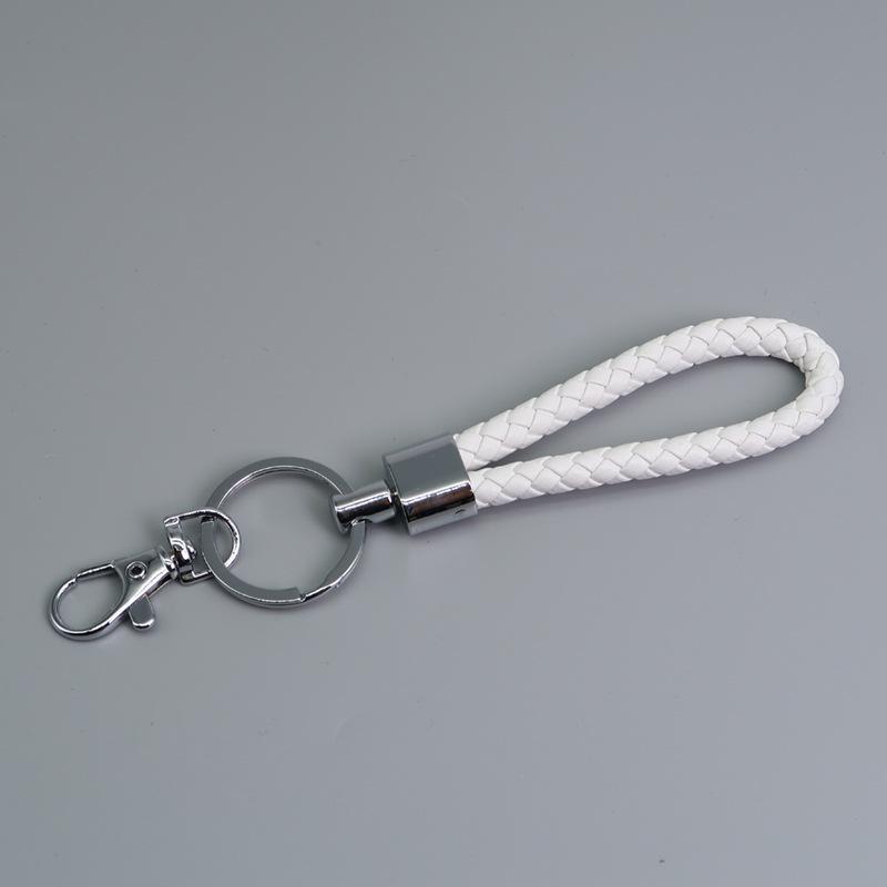 

Набор плетеных вручную кожаных брелоков с карабином-собачкой, карабином-воротцем, брелоком и аксессуарами для держателя карт белый