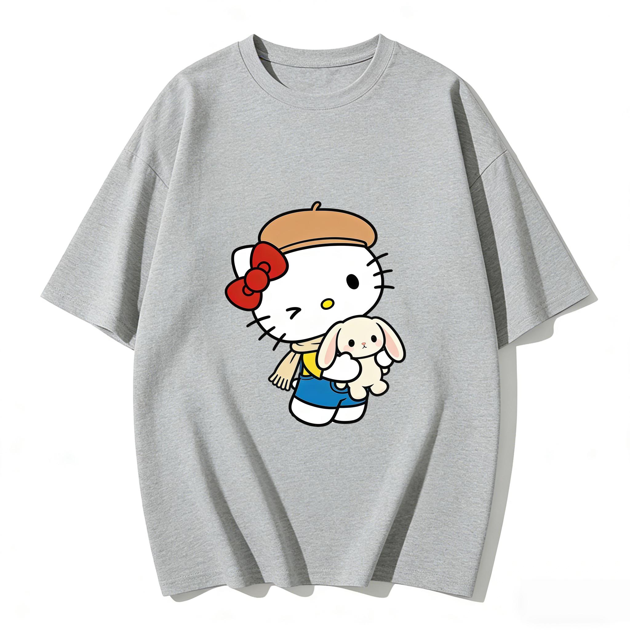 

2026 Summer Hello Kitty Cartoon Printed Short Sleeve Pure Cotton Tshirts Womens Family Matching Outfits Harajuku Y2k Tops Tee S