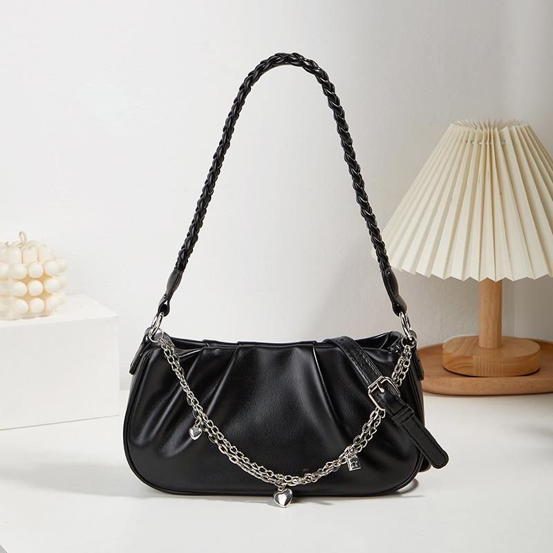 

Летняя новая женская сумка нишевая плиссированная цепочка портативная сумка-облако простая и универсальная на одно плечо через плечо под мышку чёрный