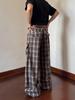 Trendy Japanese Plaid Curved-Leg Workwear Pants
