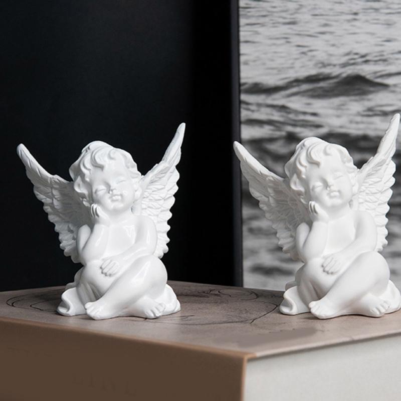 Cherub Figurines Indoor Decors Seraph Statue Creative Ornament Resins Sculpture Wedding Gift for Photo Studio