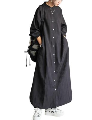 Antiqua Long Sleeve Shirt Regular Size Black Women's Dress, PK-01356, (S-L), 05,