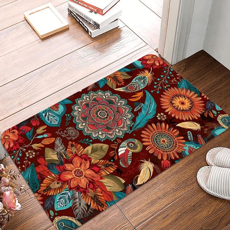 Bohemian Style Printed Non-Slip Waterproof Doormat Easy Clean Entrance Floor Mat Home Decor Durable Retro Classic and Beautiful