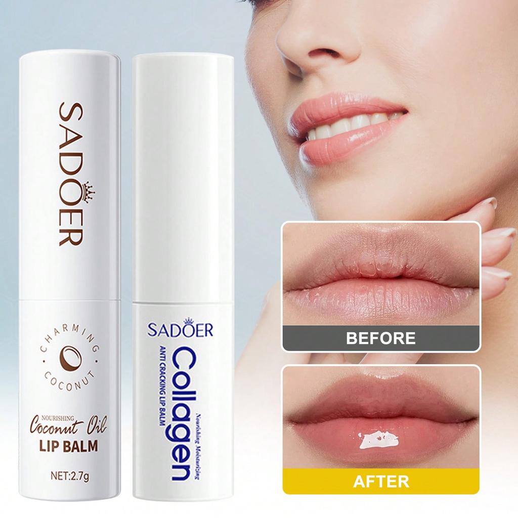 1PC Collagen ANTI CRACKING LIP+ 1PC Coconut Lip Balm 2.7g Hydrating Moisturizing-Anti-Dry Chapped Li