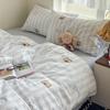 Pure Cotton Cartoon Bear Four-Piece Bedding Set with Heart Print for Dorms